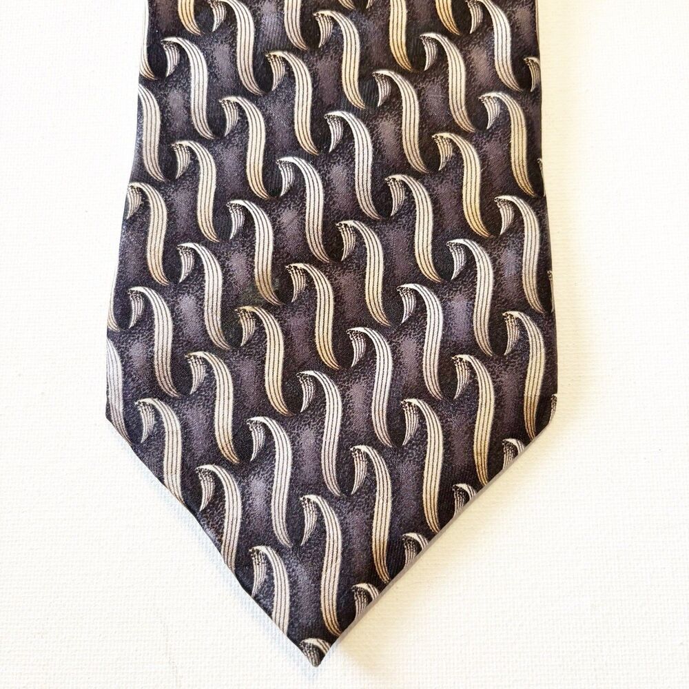 Burma & Bibas Silk Neck Tie Black Tan Geometric Mens Classic Office Suit